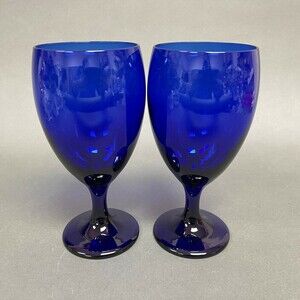Libbey Cobalt Blue Glass Wine Glasses Goblets 7" Lot of 2